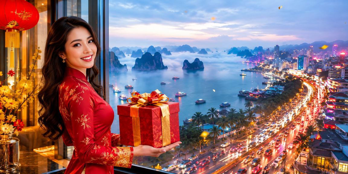 Băng rôn quảng cáo voucher và xổ số tại Hạ Long